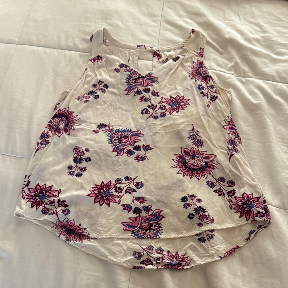 Old Navy Floral Sleeveless Blouse - Cream and Purple Size Medium